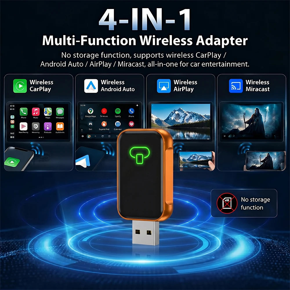 TrolinkTek 4 IN 1 Wireless CarPlay Dongle, Support Wireless Android Auto, AirPlay & MirrorLink, Wired to Wireless USB Adapter Plug and Play, Auto Reconnect Low Latency For Cars with Factory Wired CarPlay