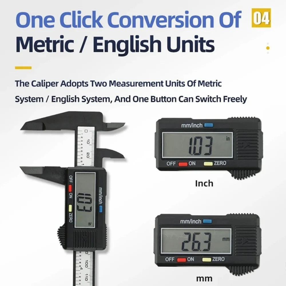Digital Vernier Caliper 150mm Electronic Measuring Tool Carbon Fiber Ruler for Student Classroom Home Office Precision Gauge