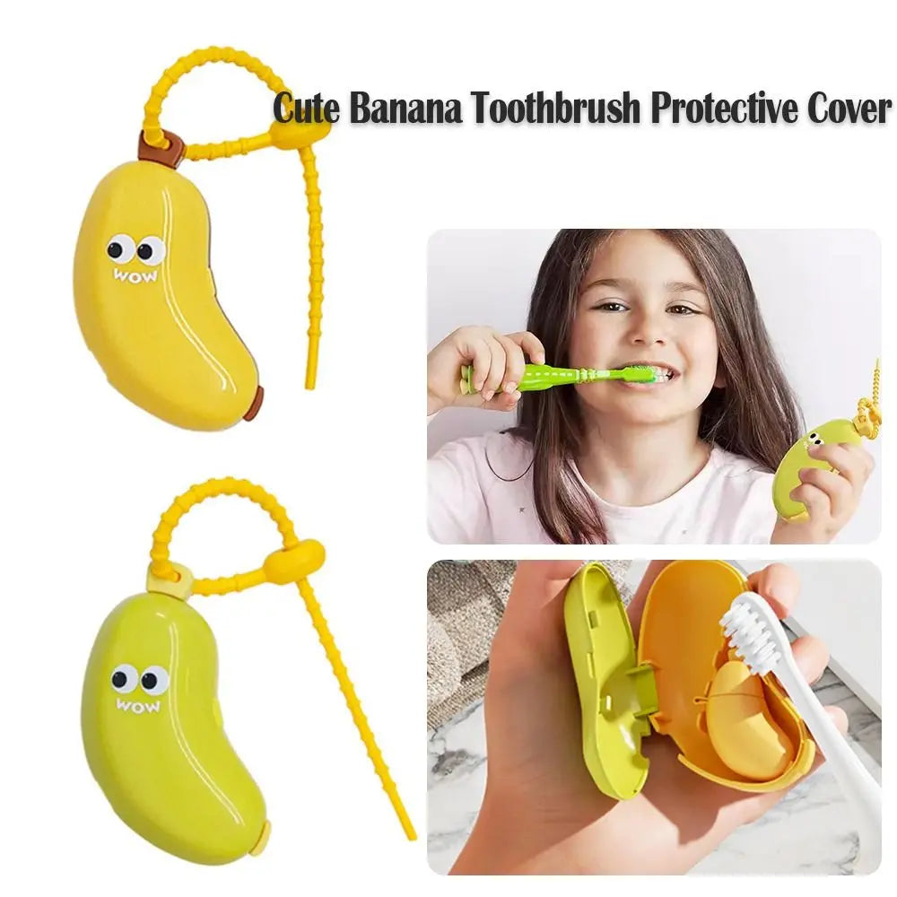 Plastic Toothbrush Head Protective Cover Portable Banana Shape Toothbrush Case Cap Brush Protect 2in1