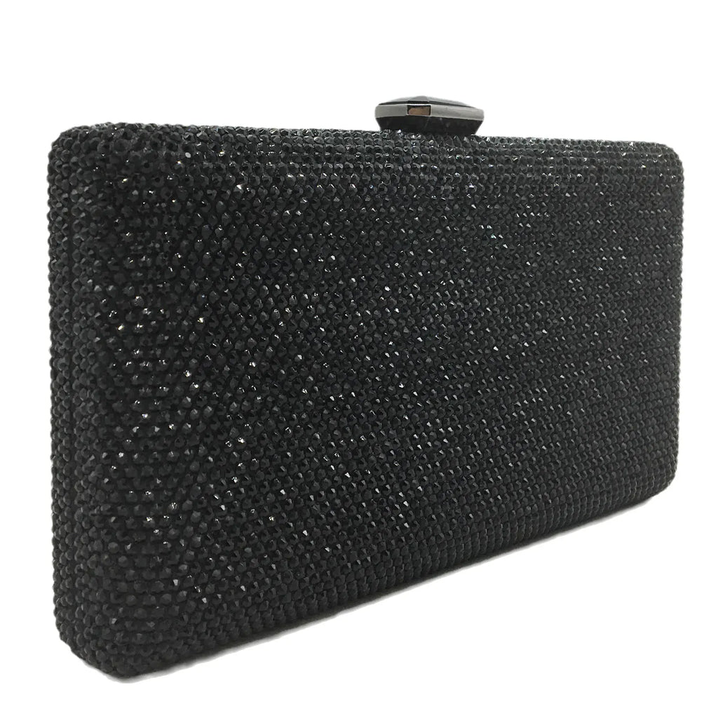 Boutique De FGG Women Black Crystal Clutch Evening Bags Wedding Bridal Rhinestone Box Handbags Party Dinner Diamond Clutch Purse