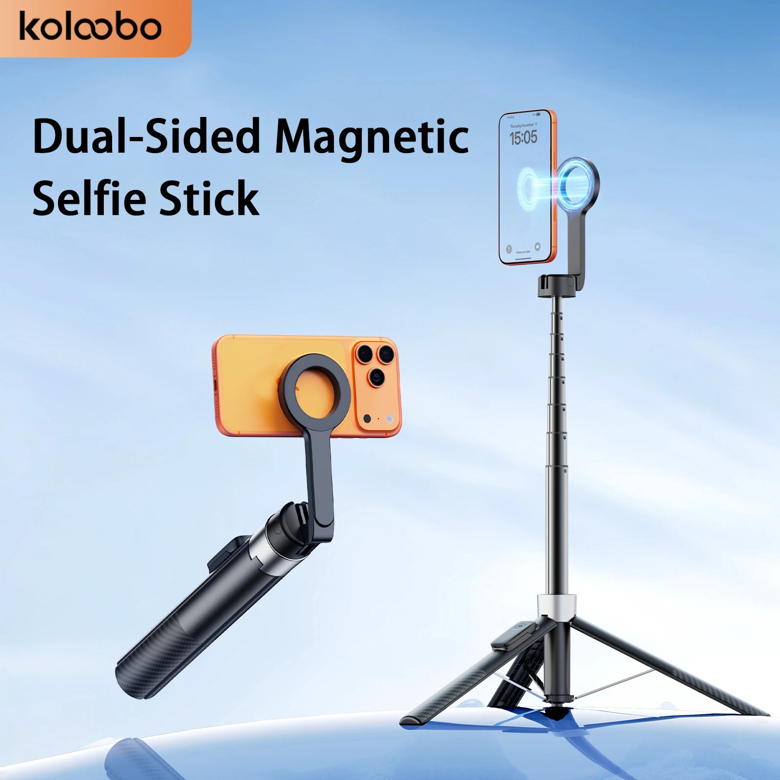 1.8m Extendable Double-sided Magnetic Phone Selfie Stick with Remote Auto-Open Tripod for iPhone 17/16/15 Live Streaming Vlog