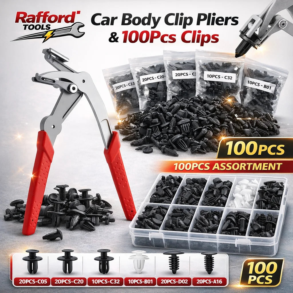 Rafford Car Body Clip Pliers Set with 100PCS Fasteners, Auto Trim Removal Tool Kit for Door Panel Bumper Rivet Clips