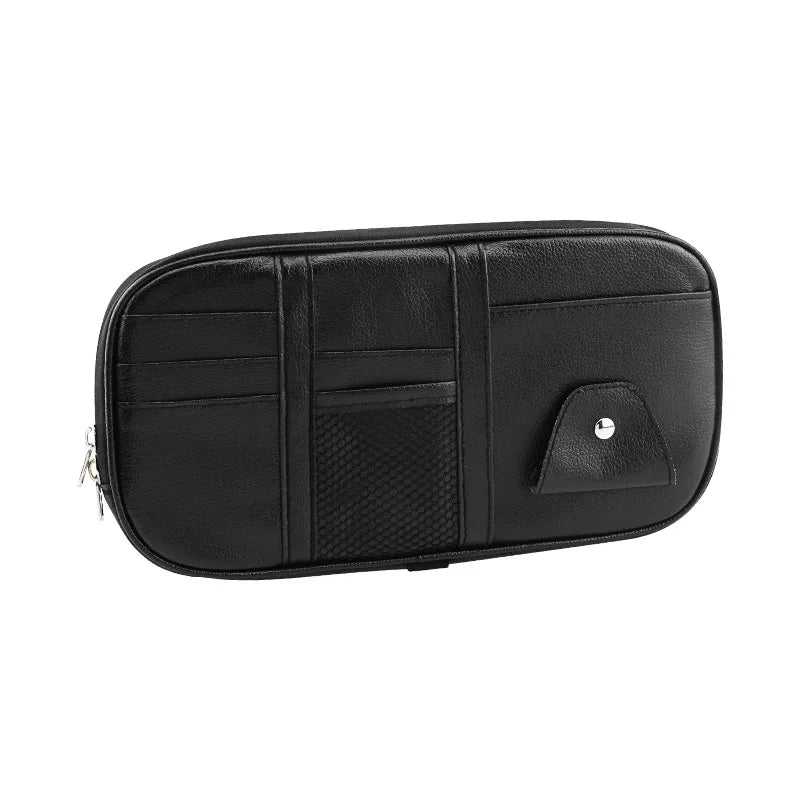 Leather Large Capacity Car Sun Visor Organizer Clip Sunshade Storage Bag Pouch Bill Pen Card Glasses Sunglasses Holder Mount