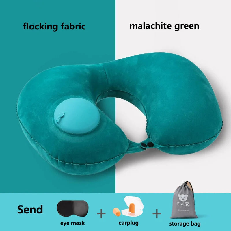 New Outdoor Camping Inflatable U-shape Pillow Comfort Neck Support Milk Silk & Flocked Travel Pillow for Car Plane And Home Use