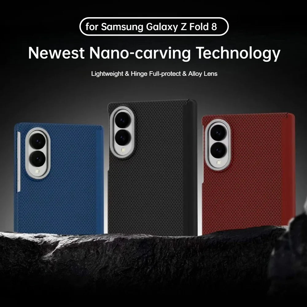 Luxury Busienss Nano-carving Carbon Fiber Texture Case for For Samsung Galaxy Z Fold 8 for Magsafe Hinge Alloy Lens Phone Cover