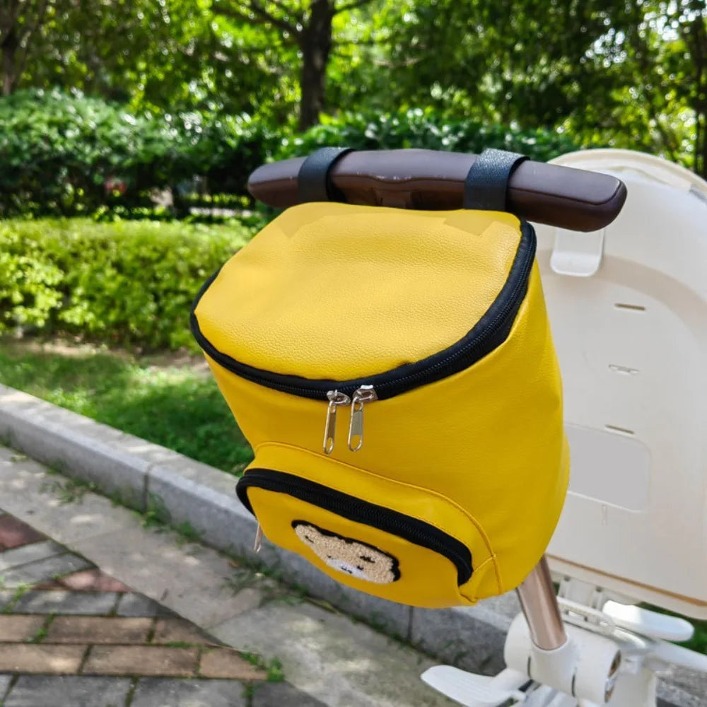Cute Waterproof Baby Stroller Hanging Bag PU Leather Cartoon Bear Umbrella Cart Bags Large Capacity Mommy Storage Bag