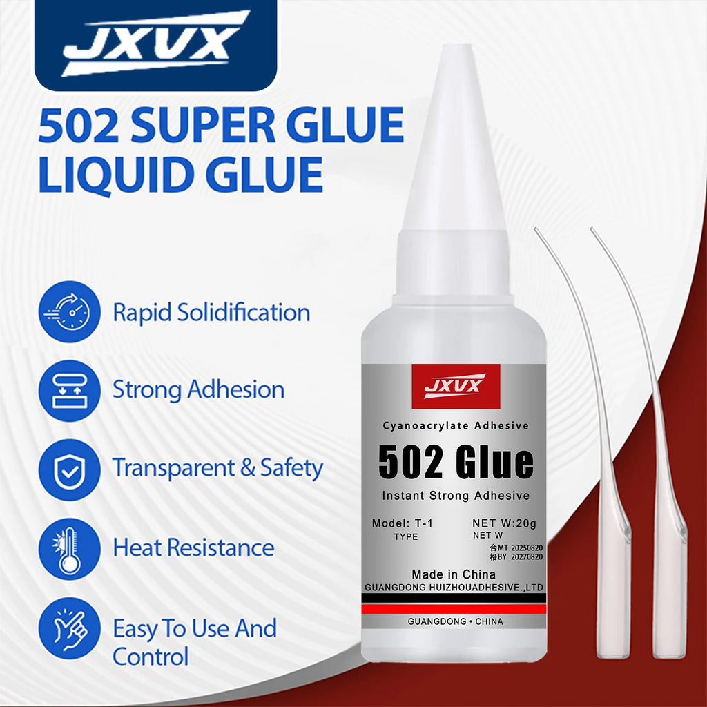 Net Weight 20g 502 Super Glue Instant Quick-drying Cyanoacrylate Adhesive Leather Rubber Glass Wood Metal Strong Bond Liquid Glue Tool Universal Quick-Drying Repair Adhesive.