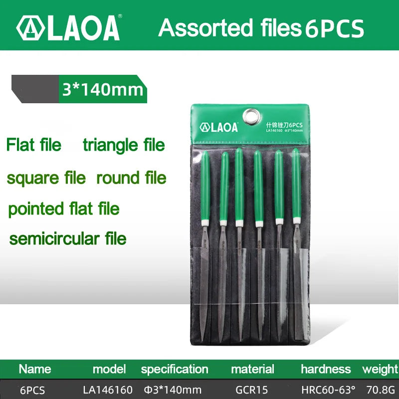 LAOA 6/10pcs Mini File Sets Metal Grinding Flat File Round Square Hand Sanding Tool