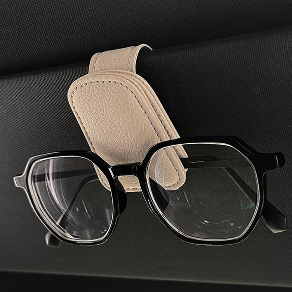 Magnetic Leather Car Sunglasses Holder, Universal Sun Visor Glasses Clip Card Ticket Storage Box Auto Interior Accessories 1PCS