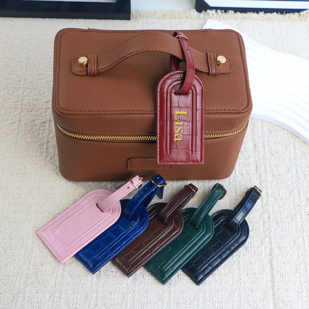 Customized Name PU Leather with Crocodile Pattern Luggage Tag Hanging Piece for Luggage Case to Prevent Loss