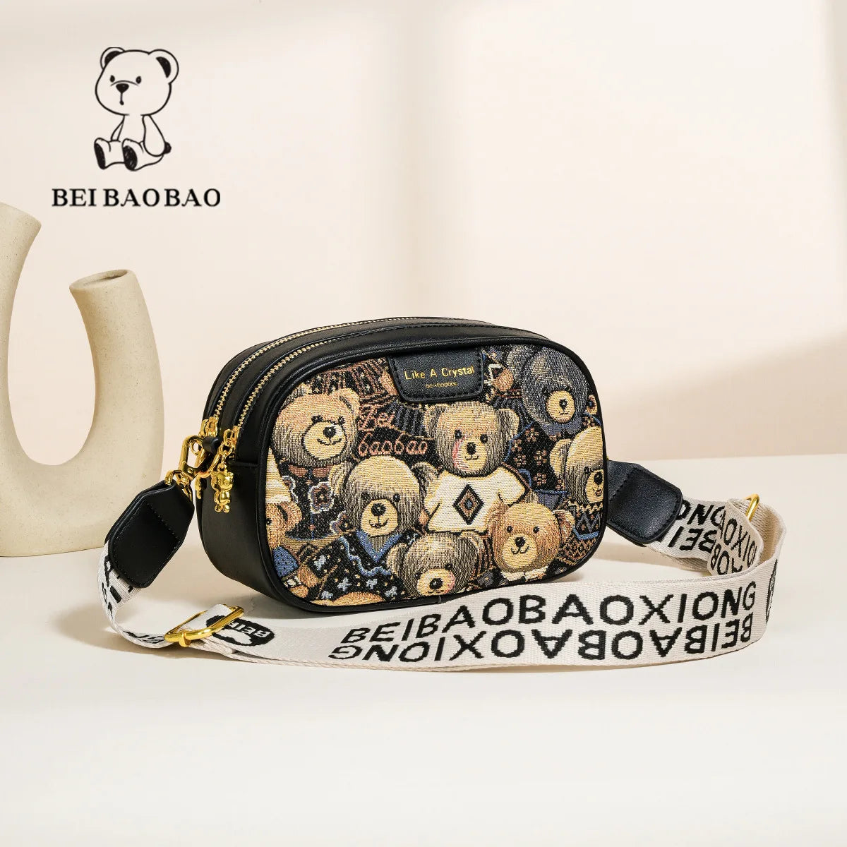 Beibaobao 2025 Summer New Canvas Fashion Women's Bag Bear Single Shoulder Crossbody Bag Casual Women's Bag