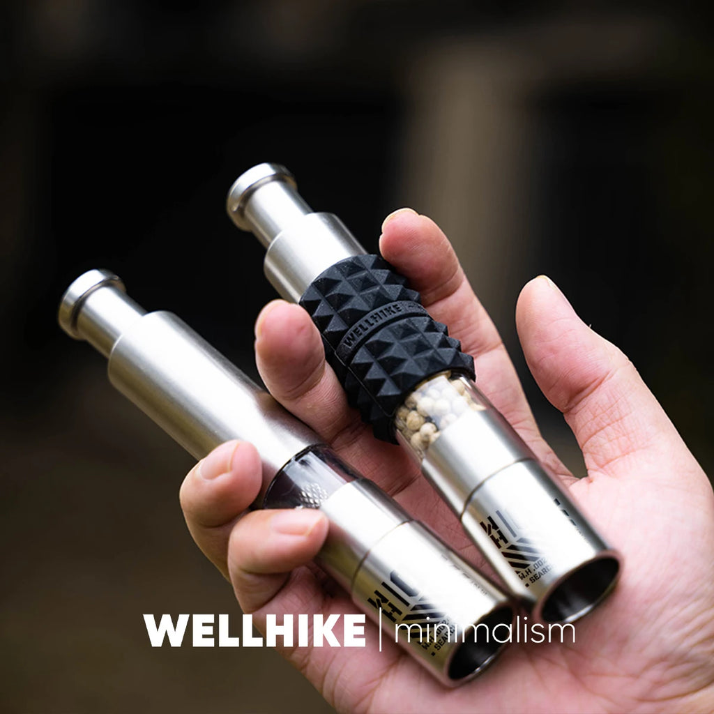 WELLHIKE Shock Wave Grinder - Stainless Steel Tactical Pepper & Sea Salt Manual Press Spice Shaker with GZ Silicone Sleeve
