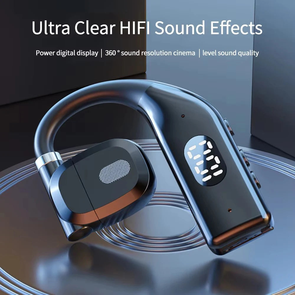 Wireless Bluetooth Headphones LED Display Single Ear Air Conduction Earphones Hands-Free Noise-Canceling Earbuds for Driving