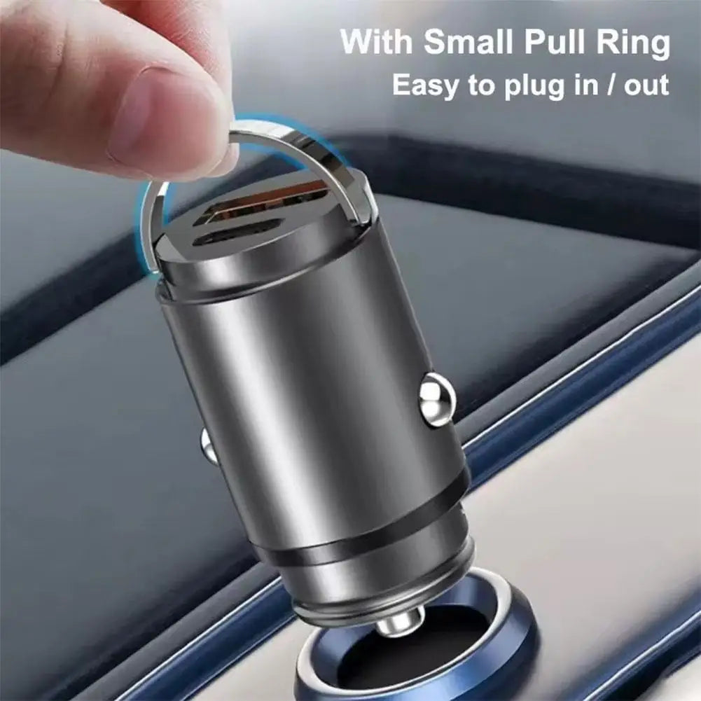 30W Car Cigarette Lighter Charger USB Type C Car Charger PD3.0 Mini Metal Dual USB Fast Charging Adapter