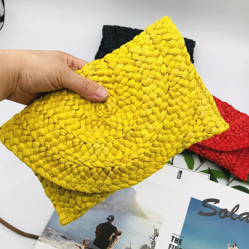 Fashion Corn Husk Handmade Women's Straw Bag Summer New Envelope Wallet Multi-color Beach Holiday Woven Bag Female Coin Purses
