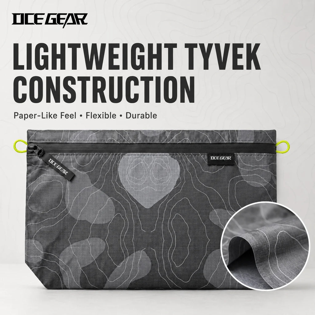 OCE GEAR Tyvek Ultralight Outdoor Organizer Pouch Water Resistant Zipper Storage Bag for Hiking Camping Travel EDC Gear 3 Sizes