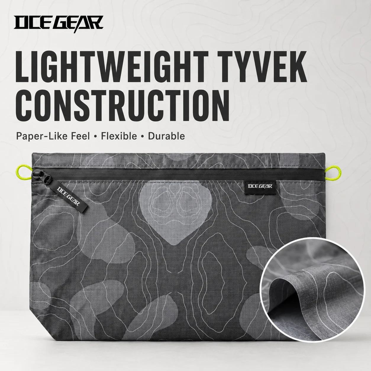 OCE GEAR Tyvek Ultralight Outdoor Organizer Pouch Water Resistant Zipper Storage Bag for Hiking Camping Travel EDC Gear 3 Sizes