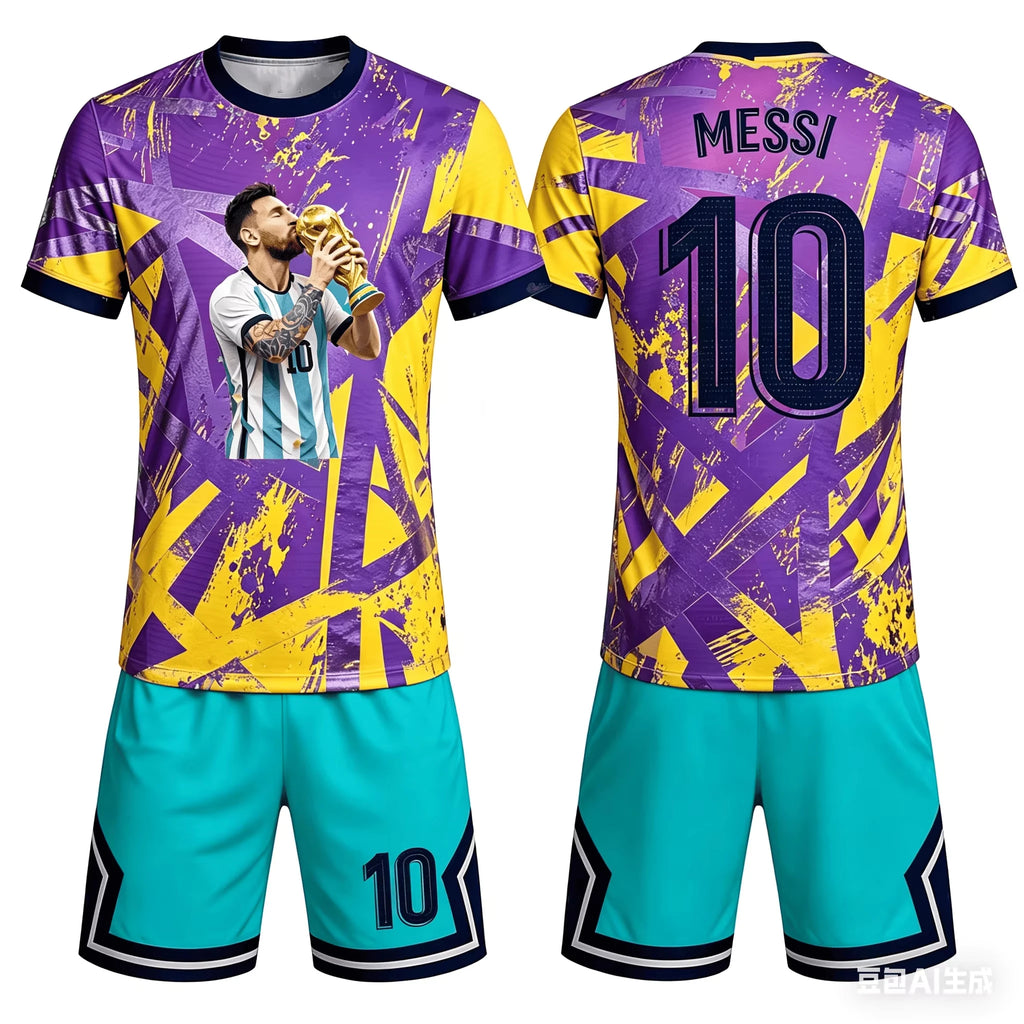 Messi Design Pattern Printed T-shirt Shorts 2-Piece Set Outdoor Casual Men's Clothing Breathable T-shirts and Short Sleeve Set