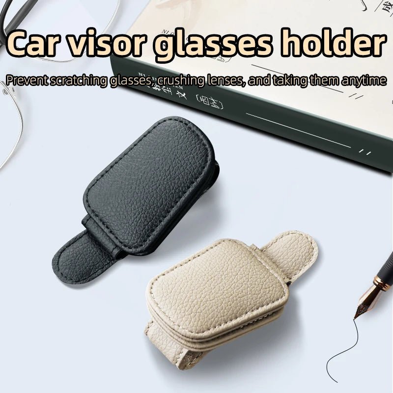 JFBONIN Leather Magnetic Sunglasses Holder Car Sunshade Accessory with Ticket Clip Functional Sunshades Car Accessory