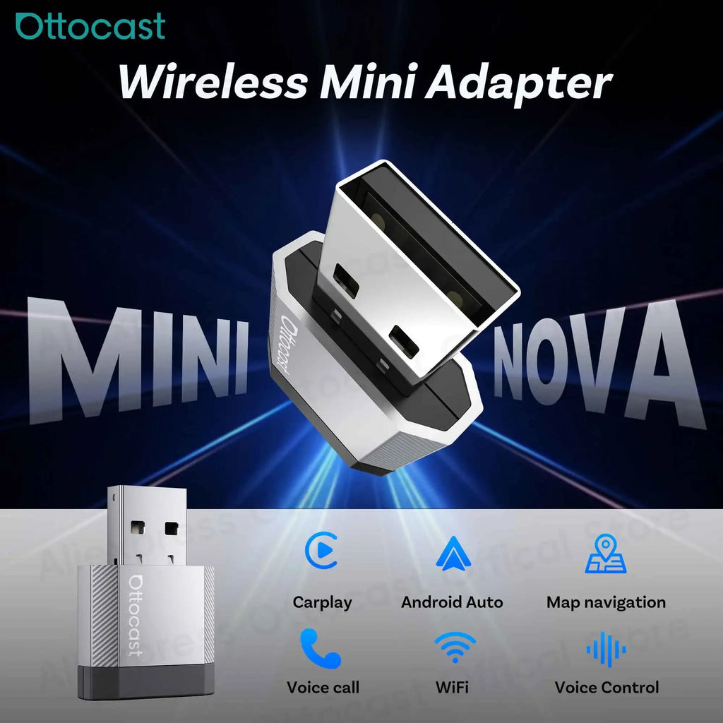 OTTOCAST Mini Nova Adapter 3.0 Wireless CarPlay Android Auto Bluetooth WiFi Car Accessories for Toyota VW Ford Chevrolet Hyundai