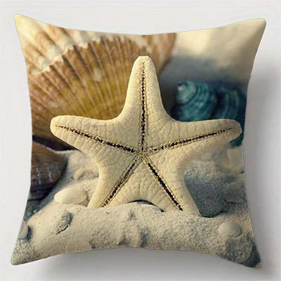 Seaside Starfish and Shells Double-sided Printed pillow cover Short plush Suitable living room bedrooms sofa throw cushion cover