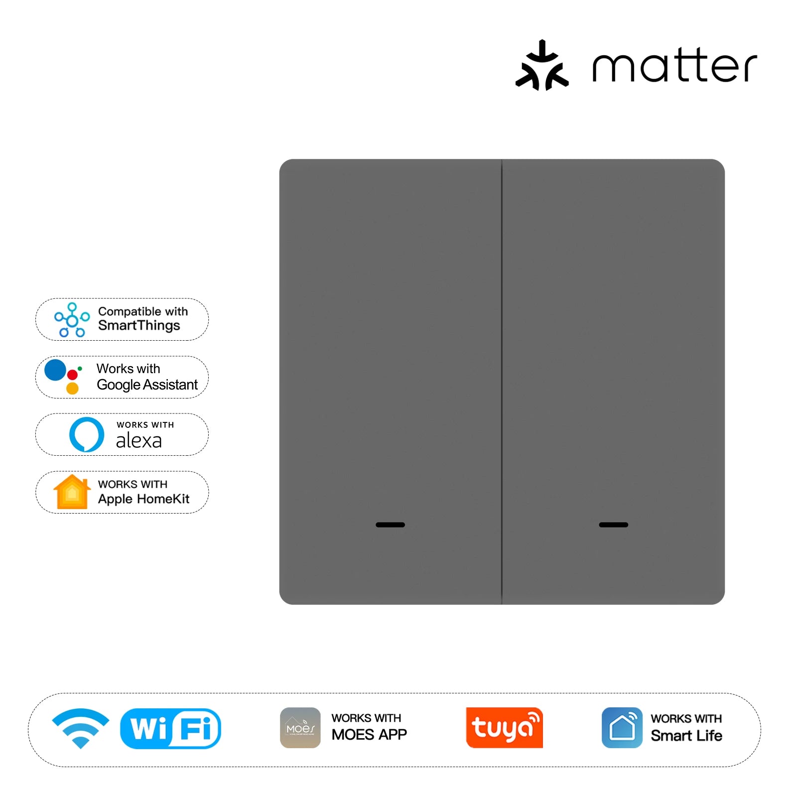 MOES Matter Tuya WiFi Smart Light Button Switch EU Verison Remote Control Work With Alexa Google Home Apple Homekit Smartthings