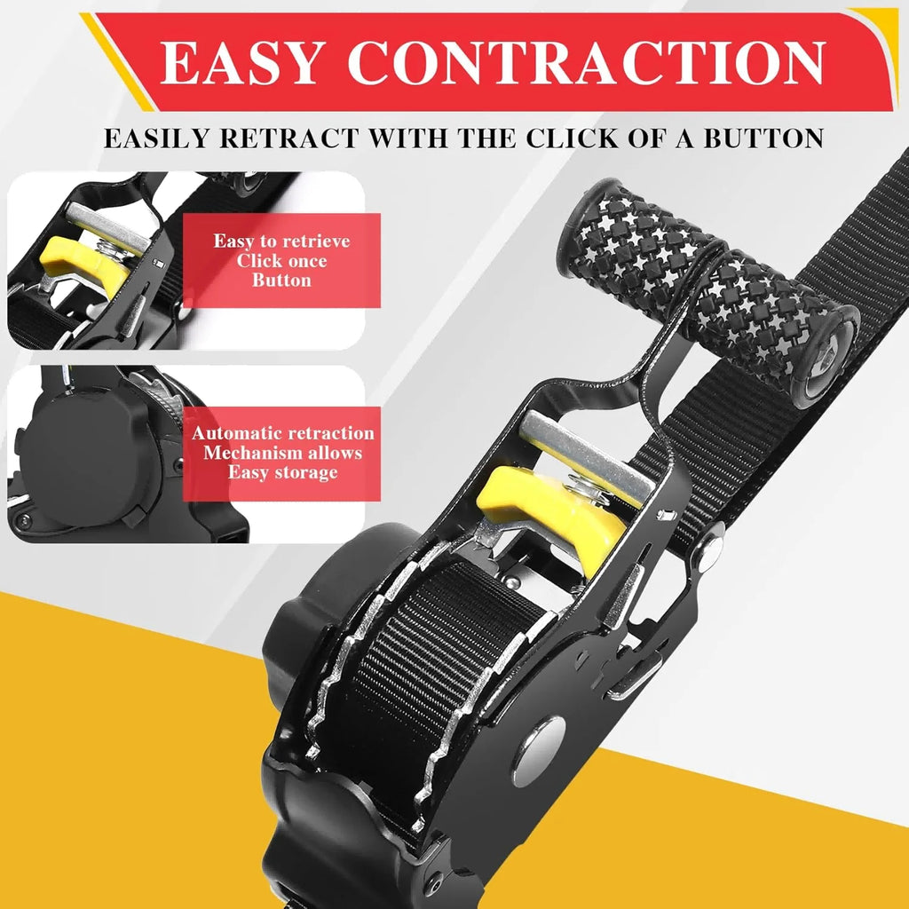 1" X 10ft Automatic Retractable Ratchet Strap 25mm 680kgs Self Retracting Tie Down Auto Retractable Ratchet Straps With S Hook