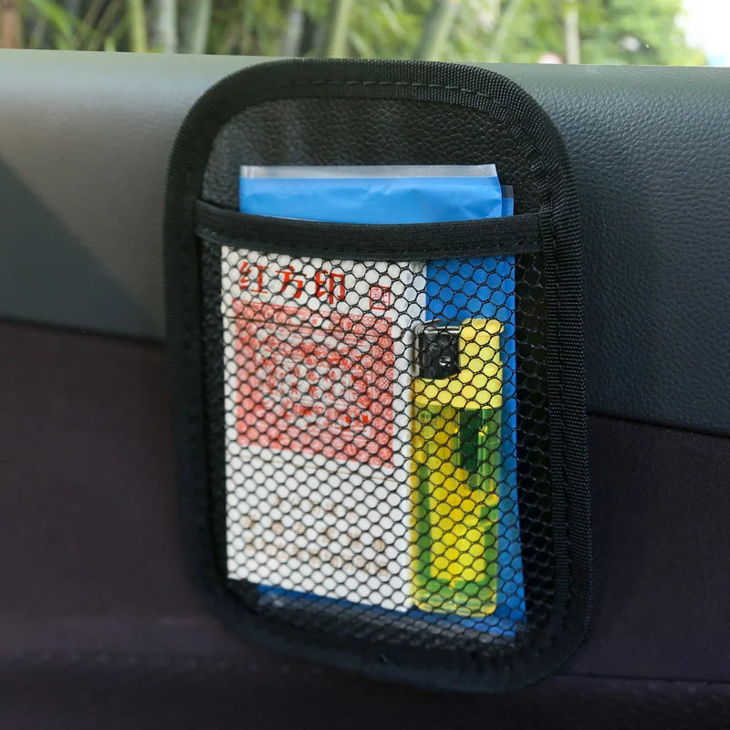 Car Organiser Storage Bag Adhesive Mesh Pocket Pocket Phone Holder Sundries Nets Interior Accessories 20*14CM 12*17CM Universal