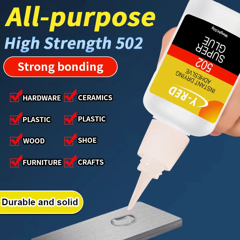 502 Super Strong Quick-Drying Adhesive, Strong Bond Liquid Glue 30-50g for Leather, Rubber, Wood, Metal, Plastic & Toys