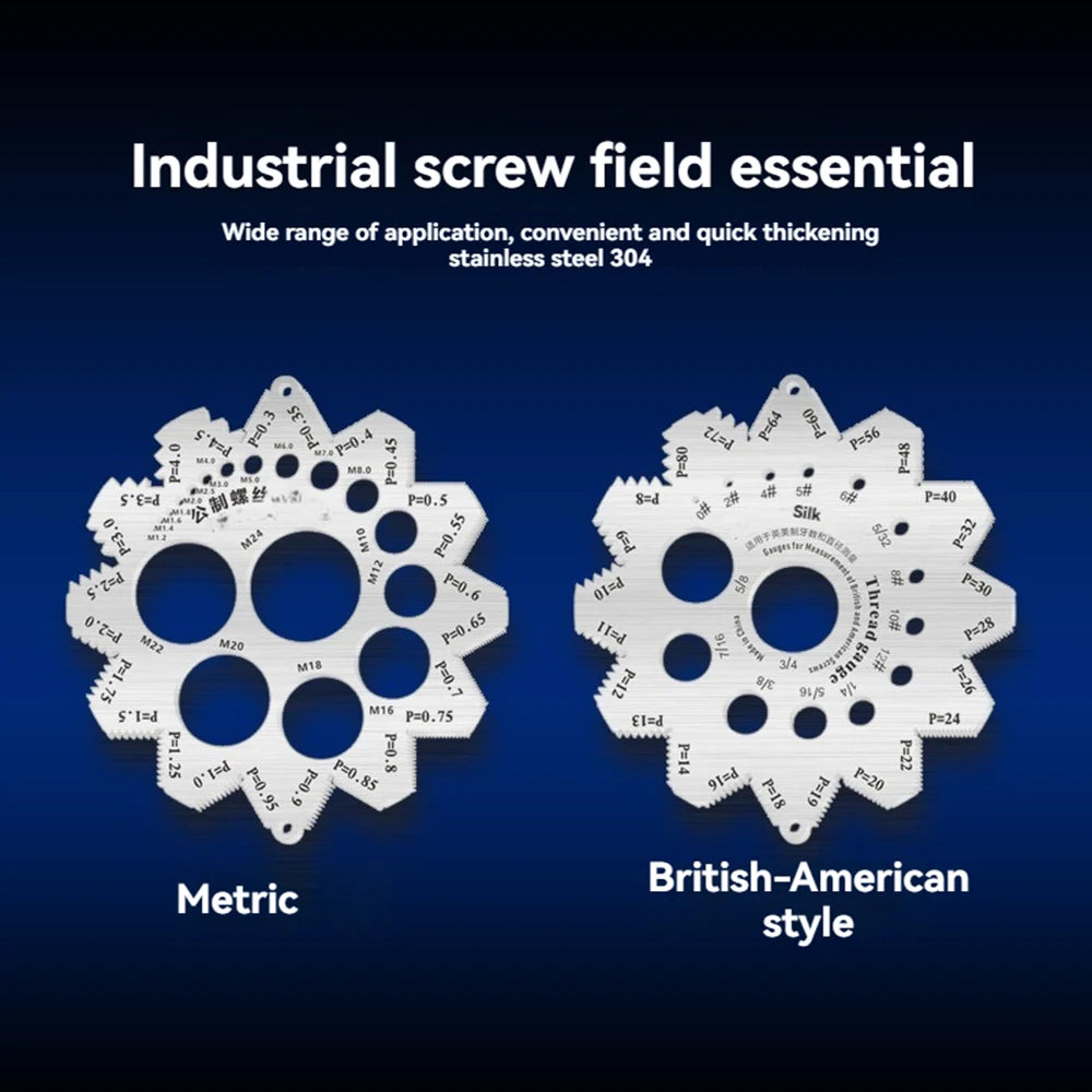 Thread Checker Screw Measurement Ruler Stainless Steel Caliper Metric for Measuring Screw Pitch Bit Bolt Nut Screw Gauges