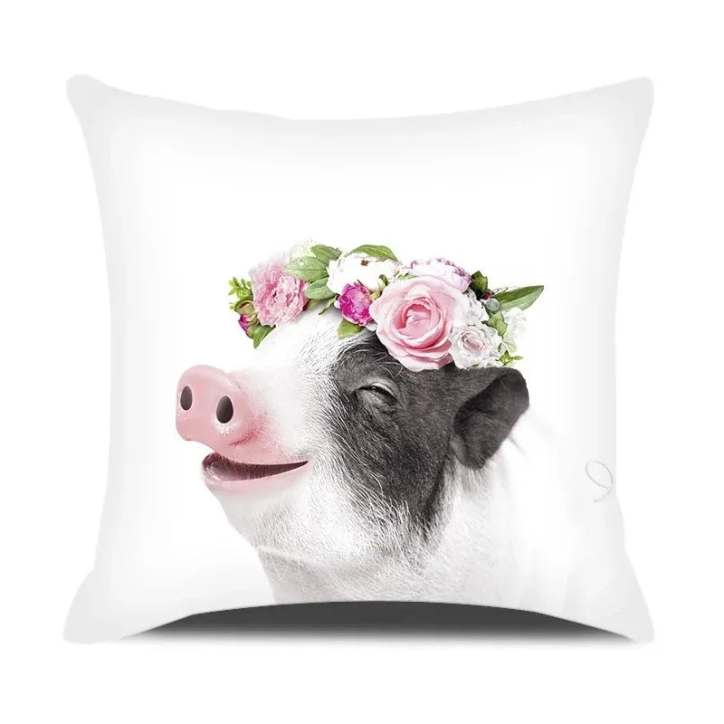 Adorable Pets With Flower Double-sided Printed pillow cover Short plush Suitable living rooms bedrooms sofas throw cushion cover