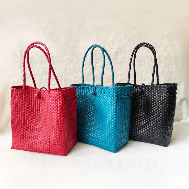 Handwoven Large Capacity Waterproof Shopping Bag Ins Minimalist Handheld Cabbage Basket Single Shoulder Handbag Soft PVC Mate...