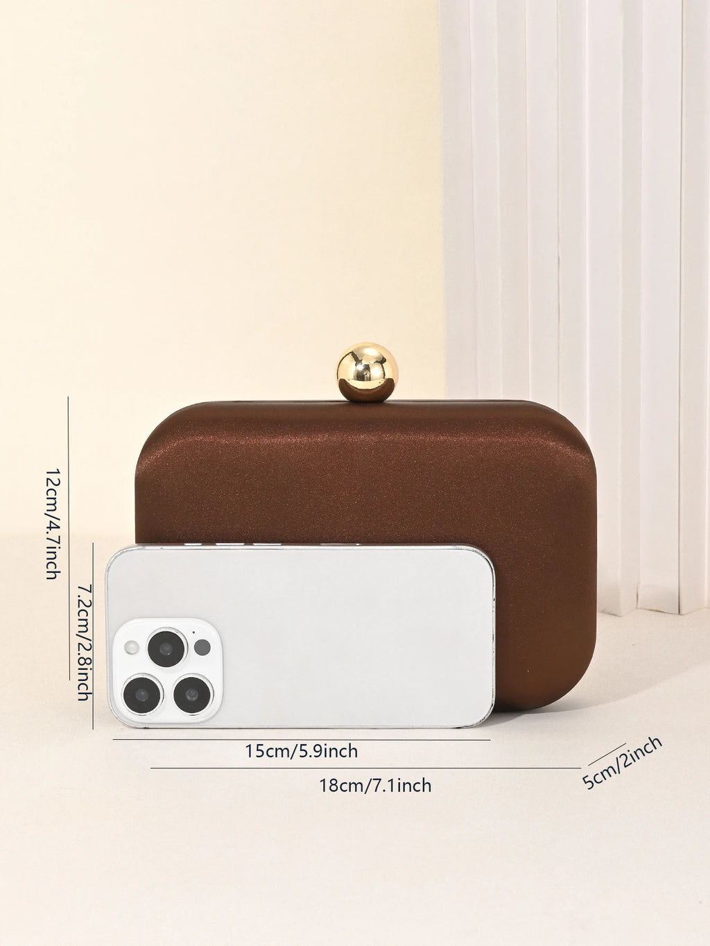 Ladies' evening bag, vintage satin clutch square bag, elegant evening bag with golden spherical lock and detachable chain