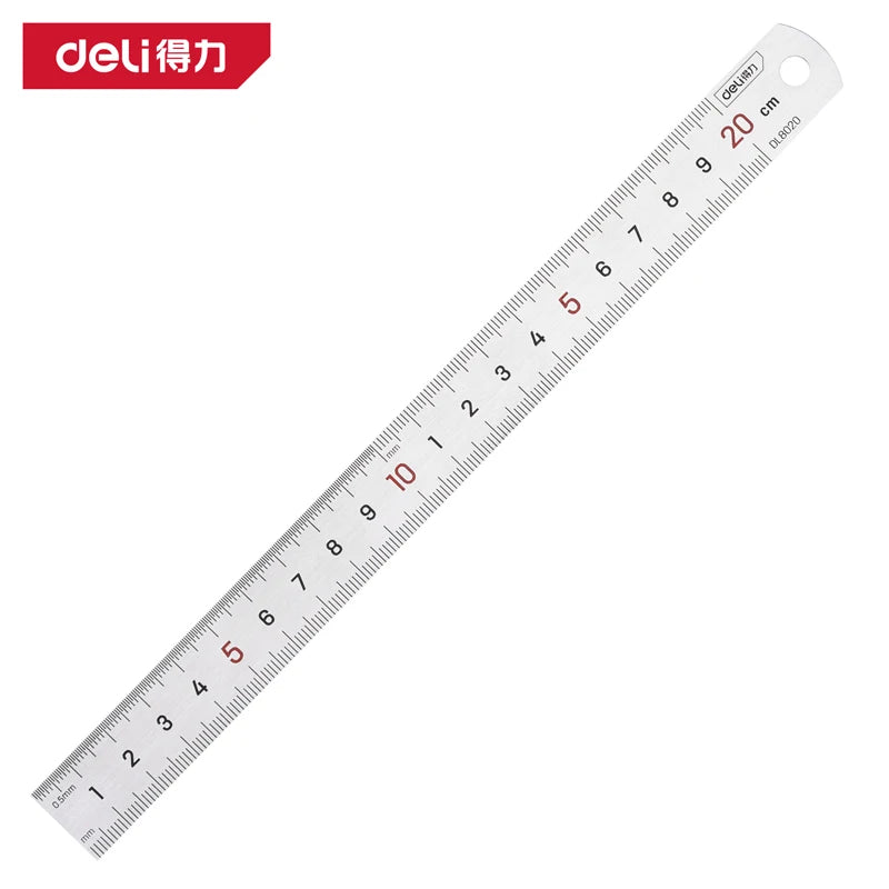 Deli 1Pc Stainless Steel Ruler 15/20/30/40/50cm Metal Straight Ruler for Home School Precision Measuring Drawing Tool Supplies