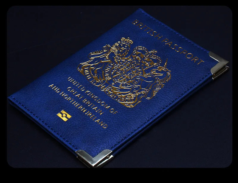New British Copper Footed Passport Holder Leather Passport Cover Wallets Thin Metal Corner Passport Covers Travel Id Holder
