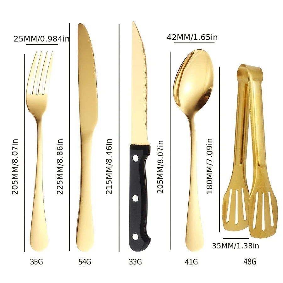 Steel Picnic BBQ Cutlery 8Pcs, Knife Fork Spoon Plate Serrated Knife Opener BBQ Tongs, Mesh Bag, Beach Camping