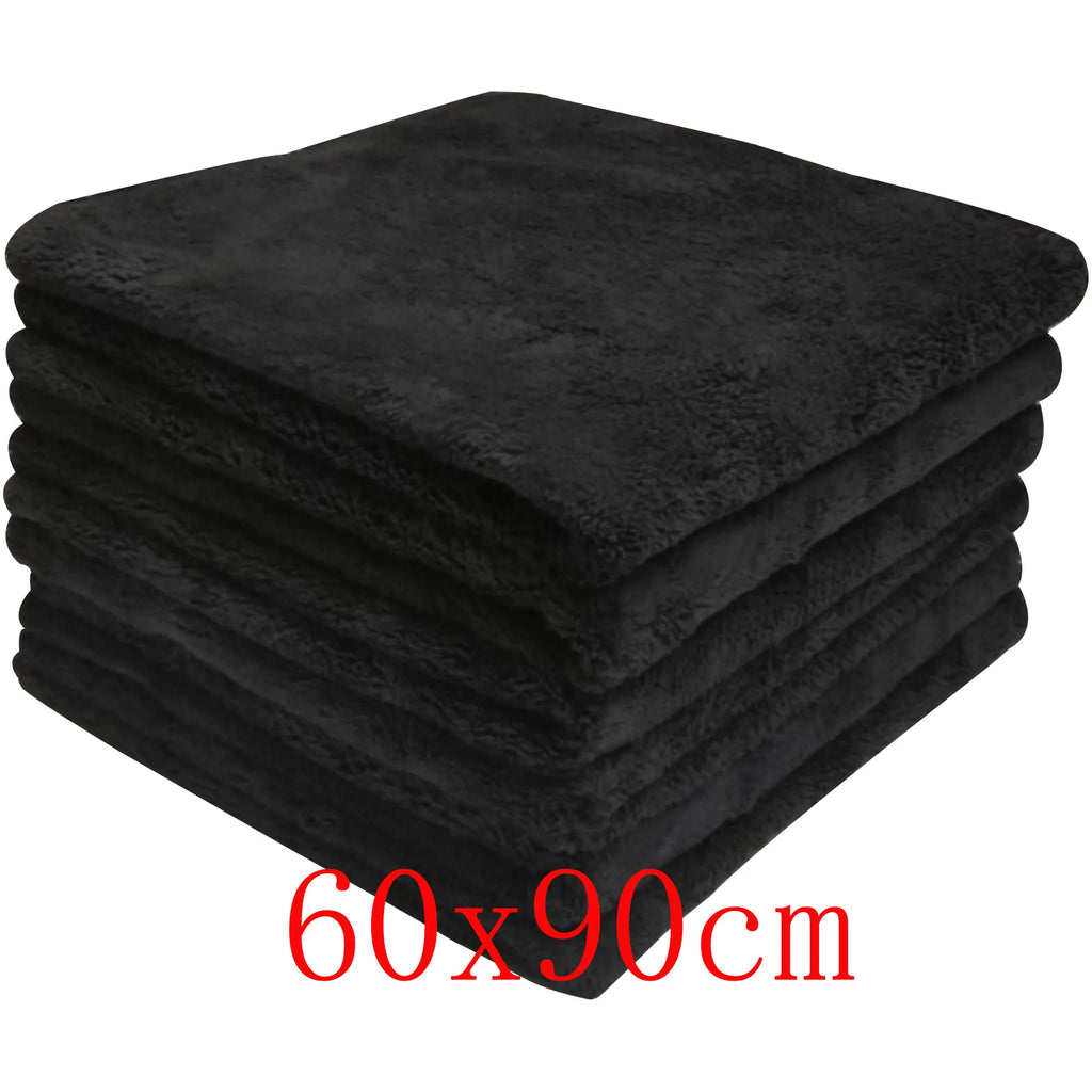 Microfiber Cleaning Towel Thicken Soft Drying Cloth Car Body Washing Towels Double Layer Clean Rags Super Absorbent Black 1PCS