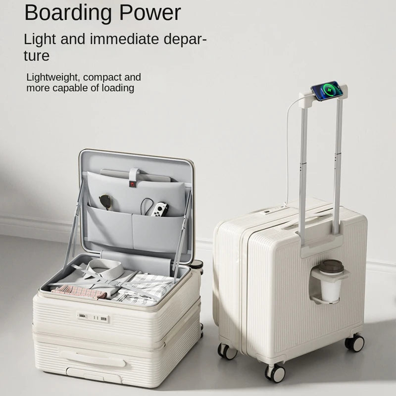 18 Inch Trolley Case With Wheels Travel Suitcase Boarding Case Mini Password Box Suitcase With Cup Holder Rolling Luggage Bag