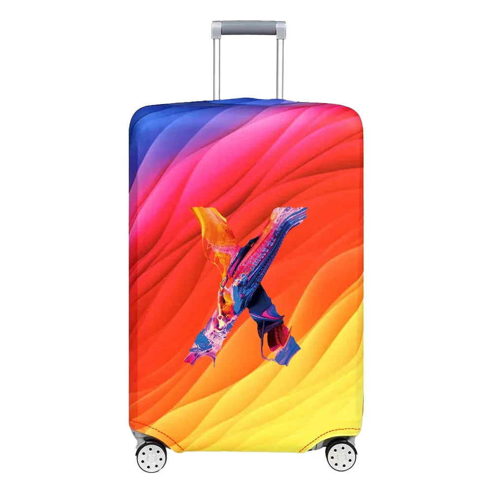Luggage Cover Travel Suitcase Protective Cover Paint Letter Pattern Dust-Proof Stretch Fabric for 18-32 Inch Baggage Case
