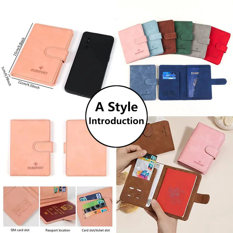 Soft PU Leather Multi Slot Passport Cover with Airplane Logo Snap Closure SIM Card Holder Travel ID Document Ticket Wallet