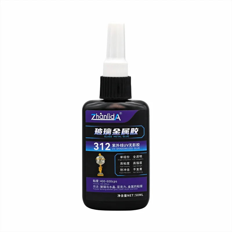 312 UV Shadowless Adhesive Clear Plastic Super Glue Soft Bonding Acrylic Rubber Glass Metal Jewelry With Flash Light Fast Curing