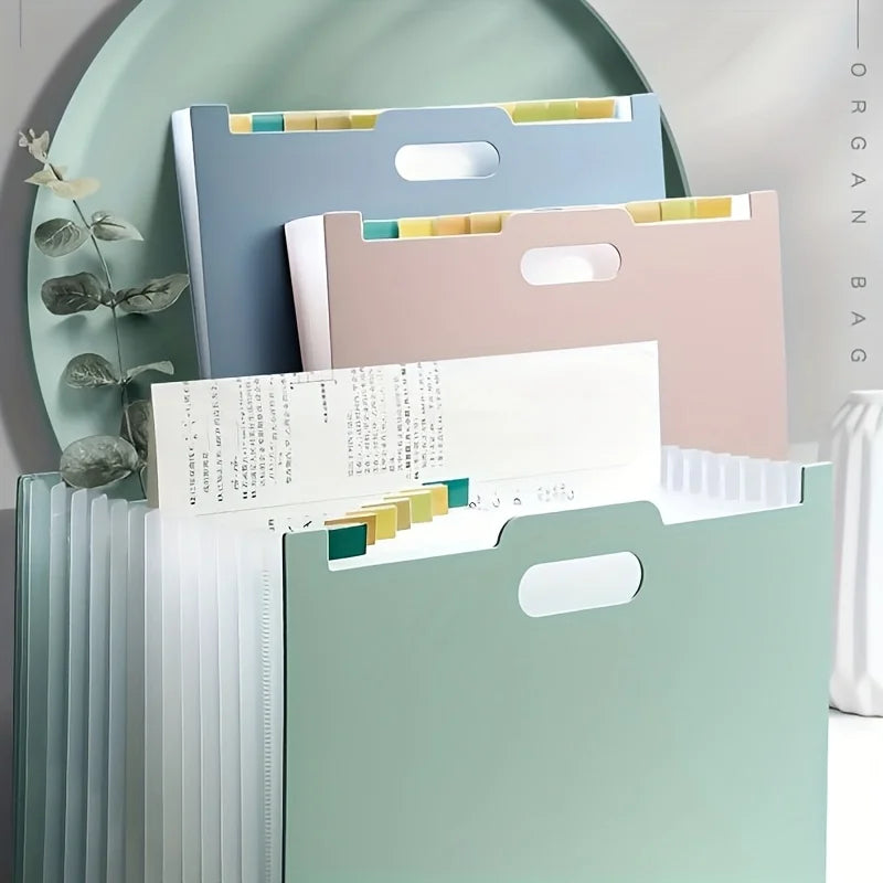 Modern white A4-sized foldable file storage box - with multiple pockets, the ideal desktop folder and desktop storage box