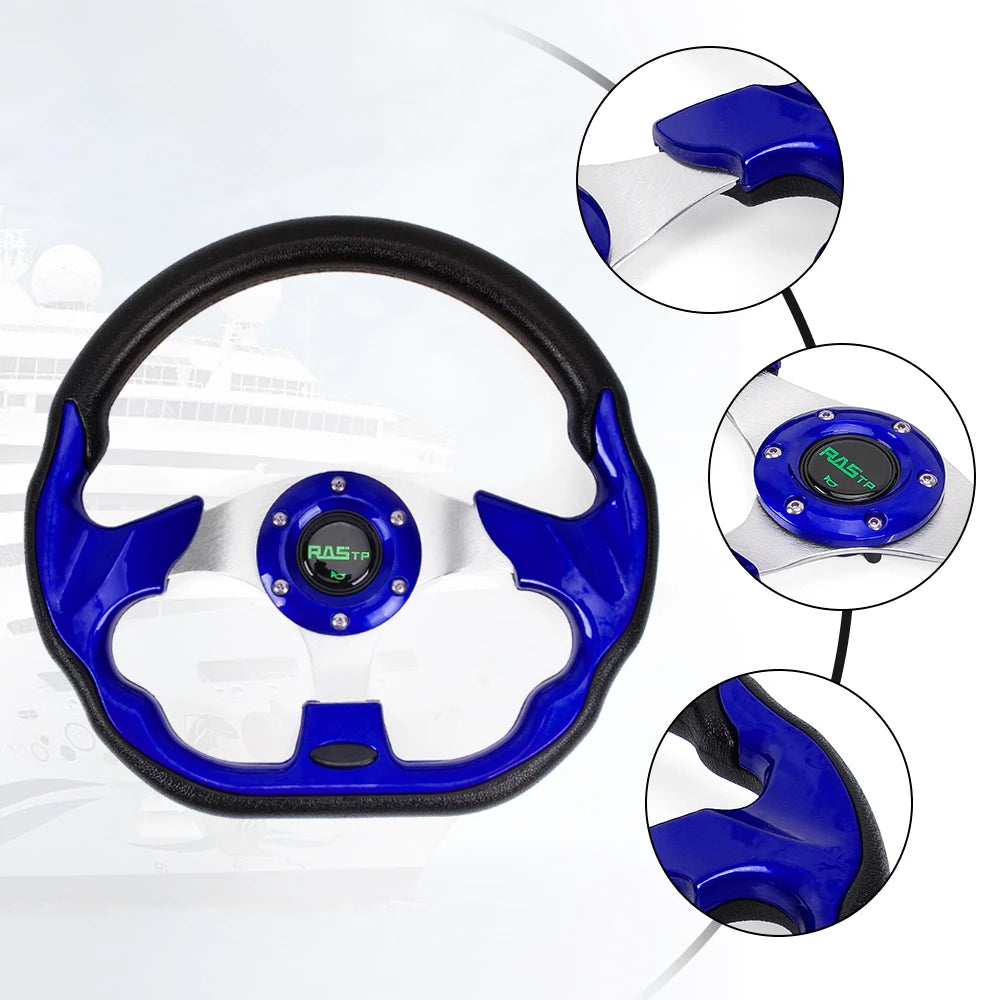 RASTP-12.7" Marine Boat Steering Wheel with Hub Adapter 3/4" Axle Keyway 3 Spokes for Most Marine Boats,Yachts STW031+QR045