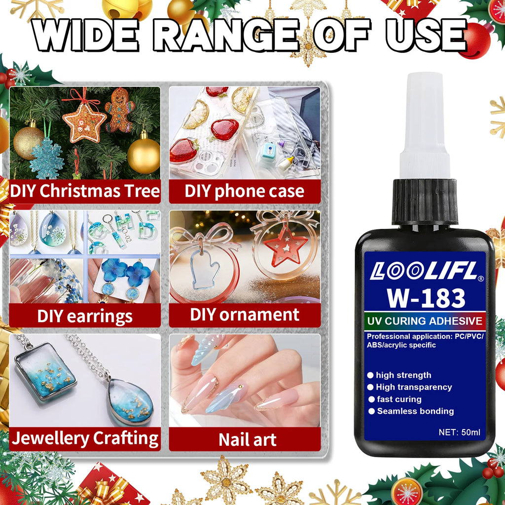 50ml UV Glue UV Curing Adhesive Clear Transparent Shadowless Glue for Glass Crystal Acrylic Metal DIY Craft