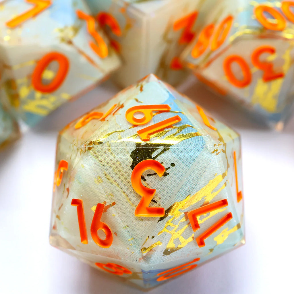 Enchanting DND Dice Set with Ocean Wave & Peach Blossom Designs-Perfect for Board Game,RPG & Tabletop Gaming Adventures-F2