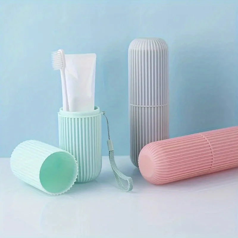 1pc Portable Travel Toothbrush Toothpaste Storage Box Set - Compact Couples Oral Care Kit with Mouthwash Cup,Makeup Brush Holder