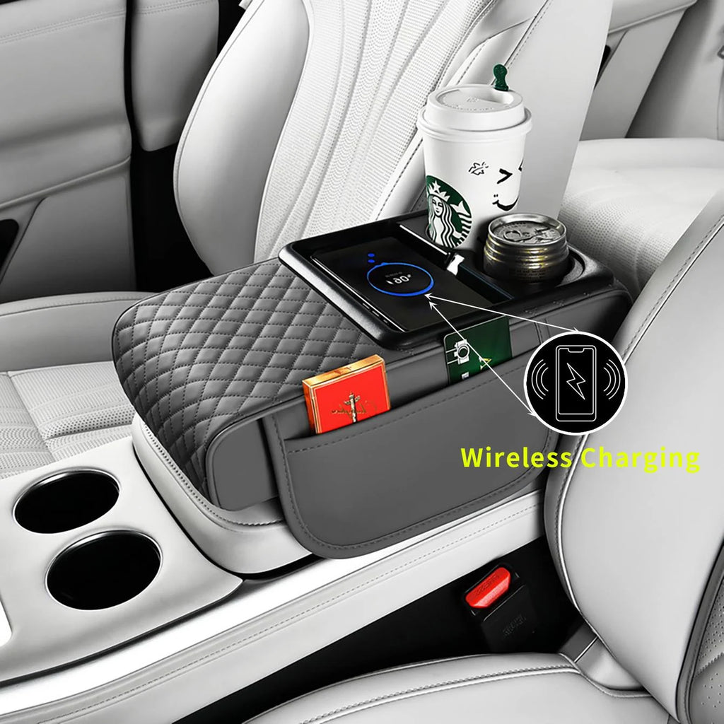 1 Car Armrest Box with Multiple Colors, Compatible with Apple and Huawei Wireless Charging, Comes with a Pack of Tissues and a Coaster