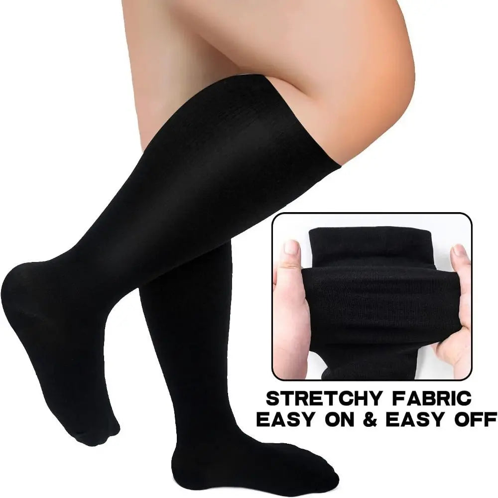 Plus Size Compression Socks Extra Wide Calf 2XL-4XL Knee High Stockings Circulation Swelling Support Soft Calves Leg Stockings
