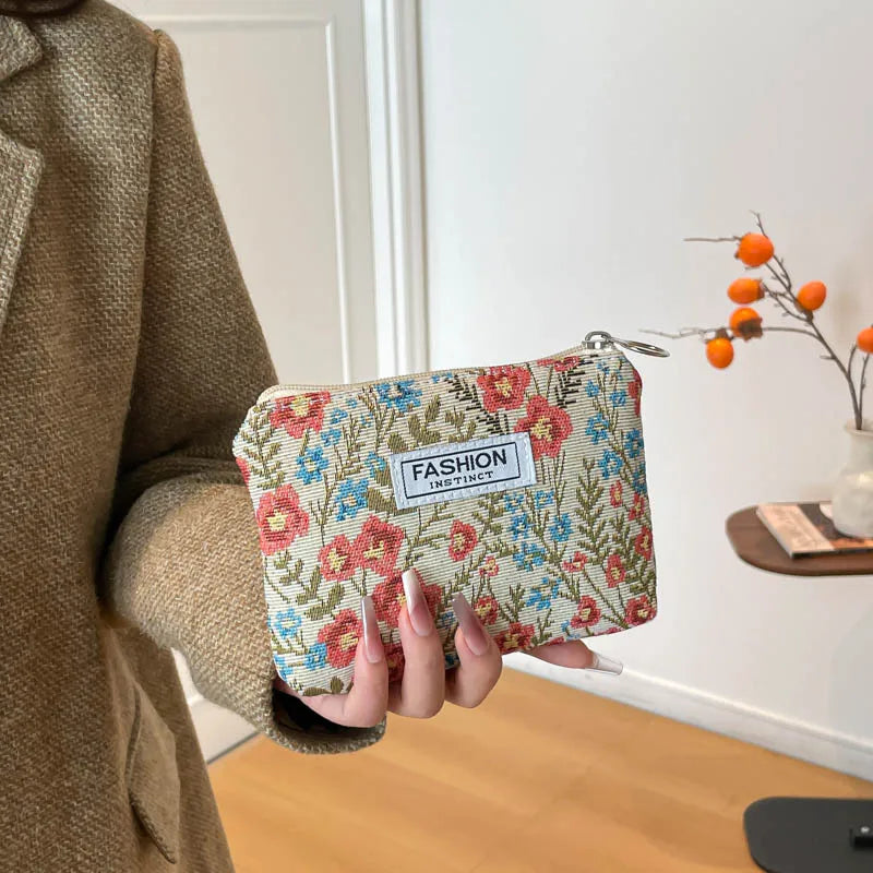 Cosmetic Bag Cute Black and White Elegant Jacquard Canvas Artistic Retro Elegant Flower Convenient Clutch