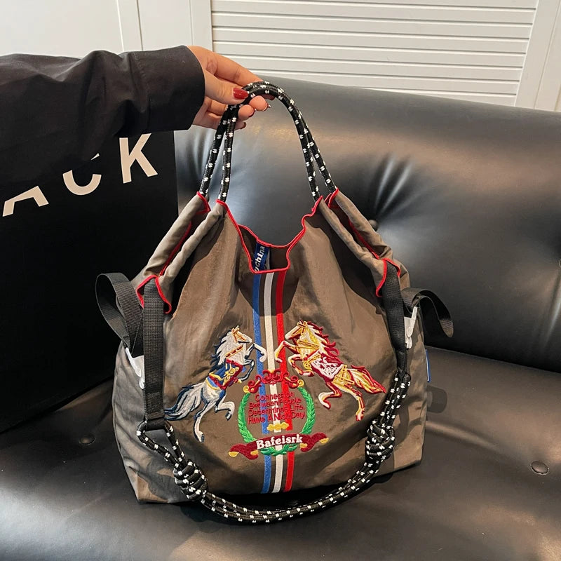 Fashionable Large Capacity Ma'am Canvas Bag 2025 New Cloth Shoulder Tote Bags Drawstring Shopping Handbag Thin Style Canvas Bag